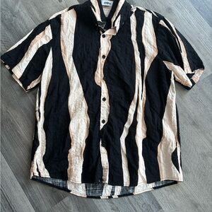 Men's Black and Cream Casual Button Down Shirt